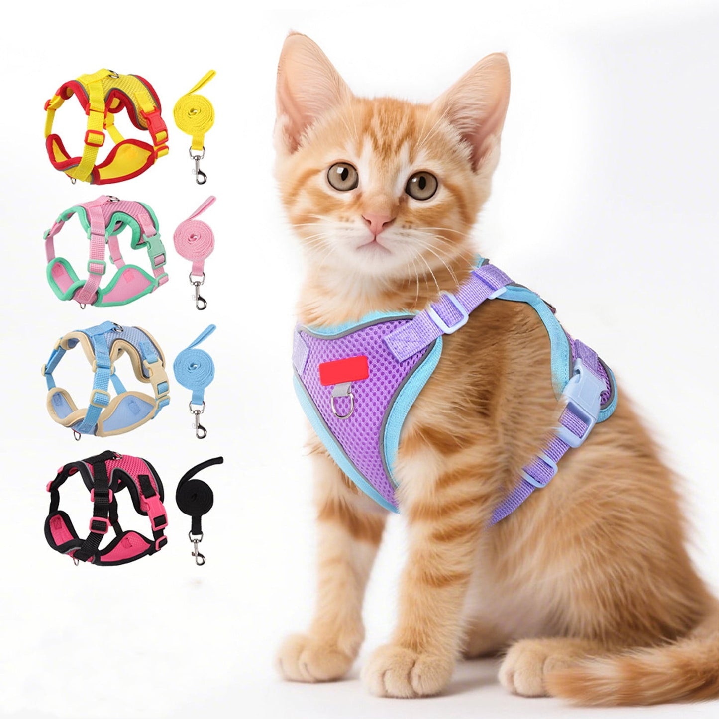 Adjustable dog cat mesh harness vest with leash