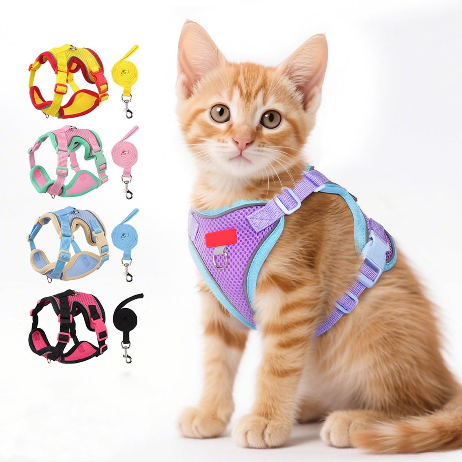 Adjustable dog cat mesh harness vest with leash