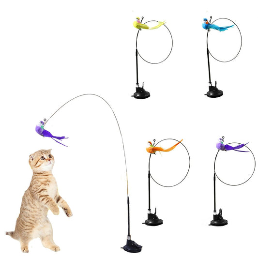 Interactive cat toy with suction cup feather wand